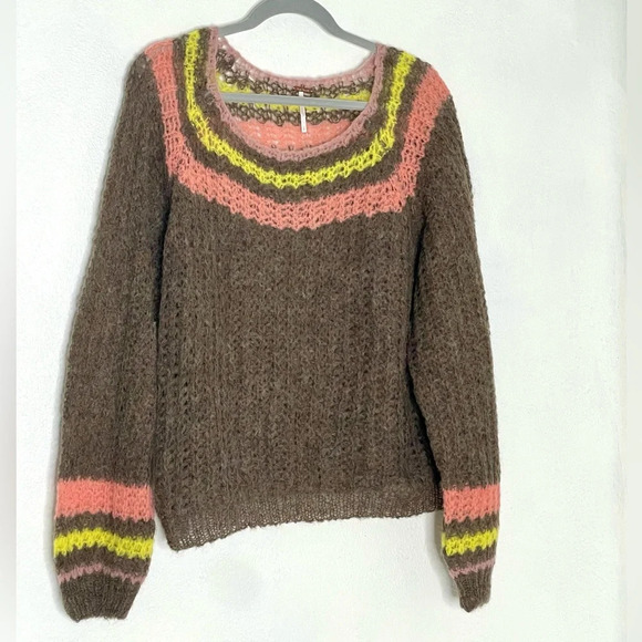 Free People Reach For The Stars Taupe Wide Neck Sweater. Size S - Picture 4 of 12